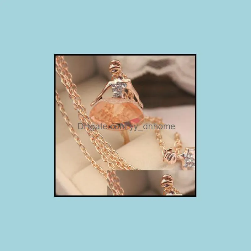 statement necklaces sweet charming full of crystal necklaces ballet girl pendants long sweater chain necklace yydhhome
