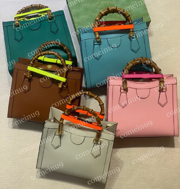 Women's Bamboo Handles Tote Bags Printed Diana Handbags Womens Genuine Leather Crossbody Shoulder Bag Beach Shopping Bag Handbag Purses 20 27cm Mirror Quality