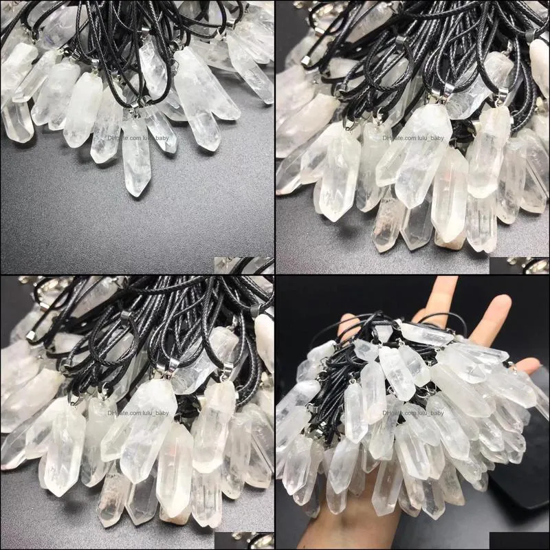 trendy natural white crystal pillar energy healing stone pendant necklace rope necklace women jewelry factory lulubaby
