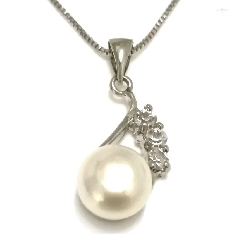 Подвесные ожерелья Оптовые 10 22 мм 10-11 мм белая кнопка Жемчужина 925 Серебряное серебряное ожерелье с циркониаплентным кулоном.