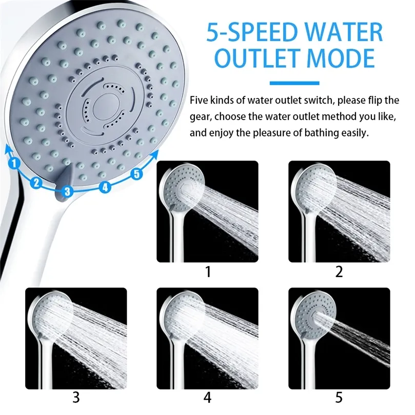 Jetting Ahorro de agua Portátil Ajustable 5 modos SPA Ducha Cabezal de baño Accesorio de baño 220718