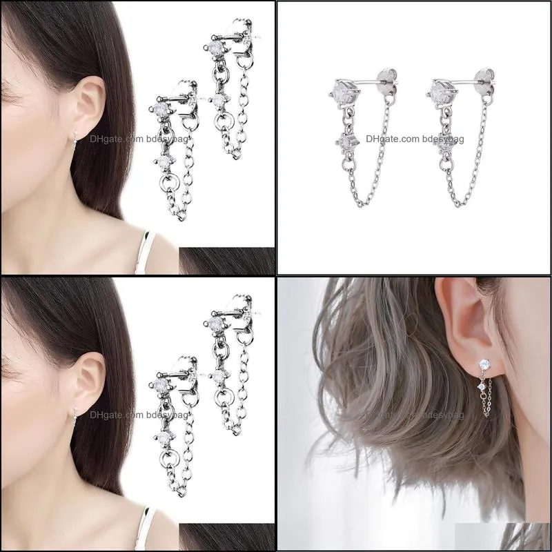 dangle & chandelier unique style rear hanging silver color bright zircon earring chain ingenious for women fashion jewelry