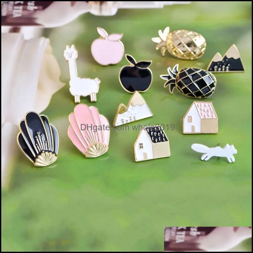 Pins Brooches Pineapple Alpaca Fox Flowers Houses Shaped Fashion Jewelry Accessories Women Gifts