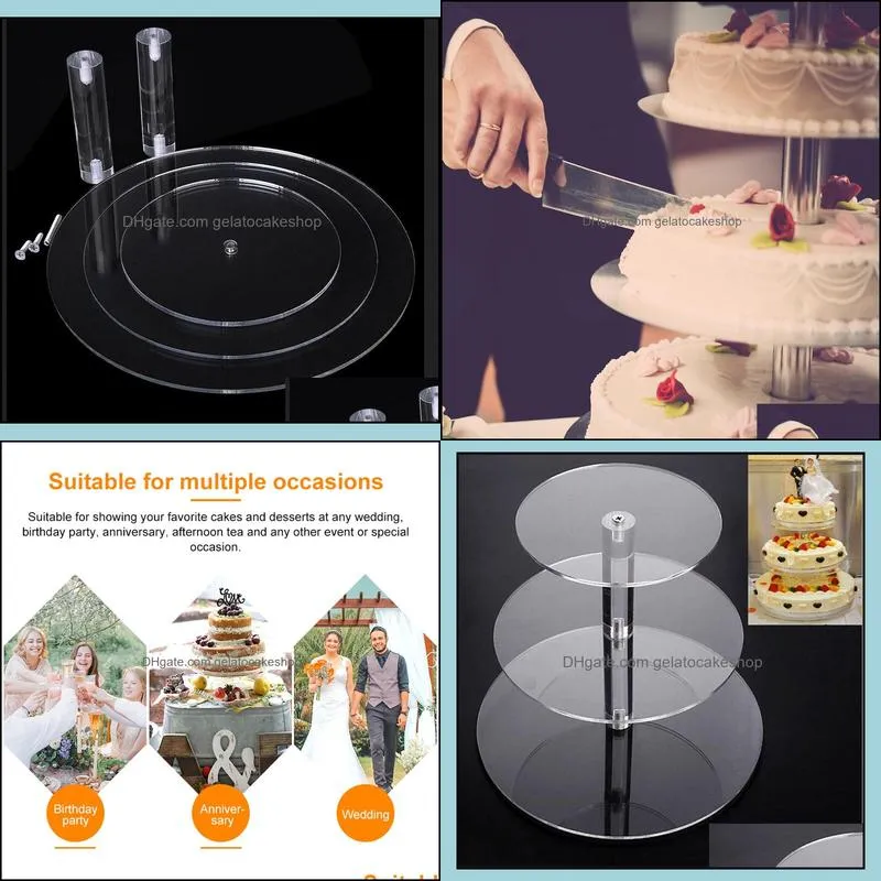 3 Tier Acrylic Round Cupcake Stand Transparent Cake Tower Rack Holder Pan Wedding Decoration Party Birthday Display Tool