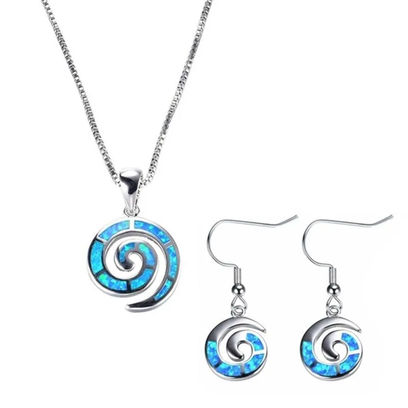 Earrings & Necklace Fashion Animal Accessories Set For Women Imitation Blue Fire Opal Cute Spiral Pendant Wedding JewelryEarrings