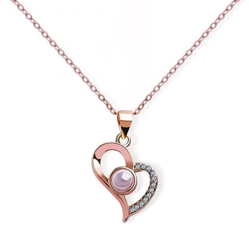 100 languag Lover Heart Shaped Necklac Photo Name Projection Zircon Necklace Pendant Women Choker Valentine Day Jewelry Gift