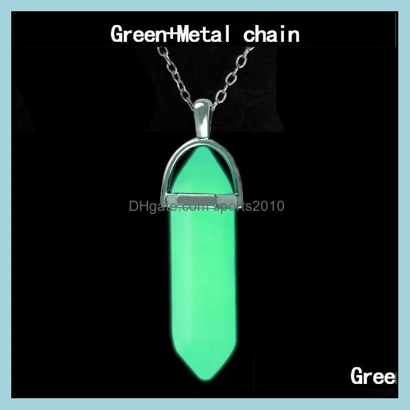 glow in the dark quartz crystal pendant necklace natural stone healing point hexagonal bullet charm chains for women men sports2010