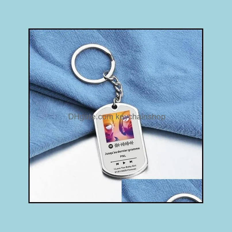 custom music spotify code keychain personalized album/personal photo for women men stainless steel keyring spotify code jewelry