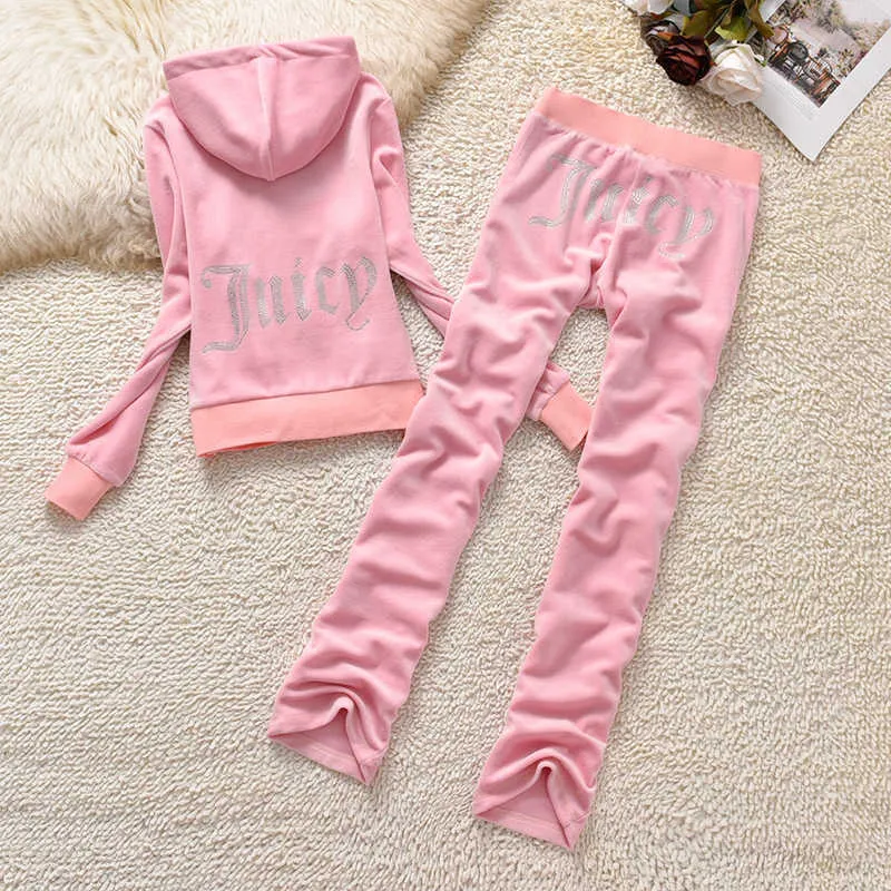 Juicy Apple survêtement femmes printemps automne nouveau sport de loisirs costume pull avec fermeture éclair à capuche deux pièces tenue de ville costumes Juicy Tracksuit 450