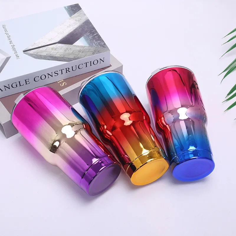 30oz rostfritt stål kaffetumblers Gradient Färg Rainbow Tumbler Smart Travel Water Cups Vakuumkolv Bottle Thermo Cups