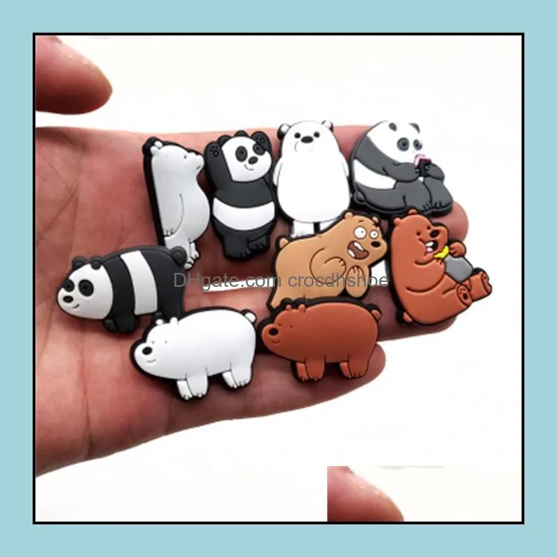 1pc cartoon bear panda shoe charms buckles animal decoration accessories for garden sandals shoe kids party xmas gifts croc jibz