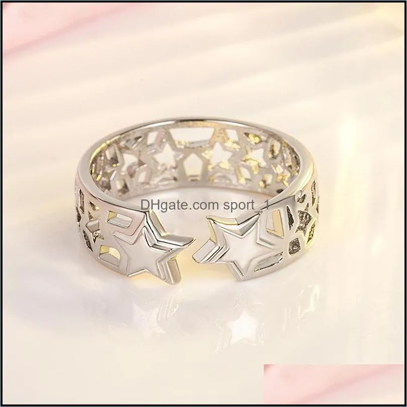 innovative pentagram adjustable ring ladies fashion party gift personality hollow pentagram ring bright lightweight creative wide