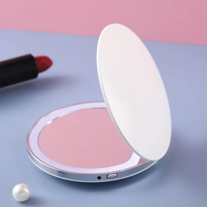 Zwierciadły kompaktowe lustra przenośne miniup lustro kieszeni kieszonkowe USB Twoside Składanie z LED Light Cosmetic do Compact Compact