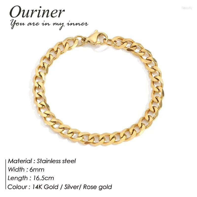 Ссылка цепь Ouriner Curb Bracelets Мужские браслеты классический нержавеющая сталь 4 мм/6 мм/8 мм чары кубин для женщин Fawn22
