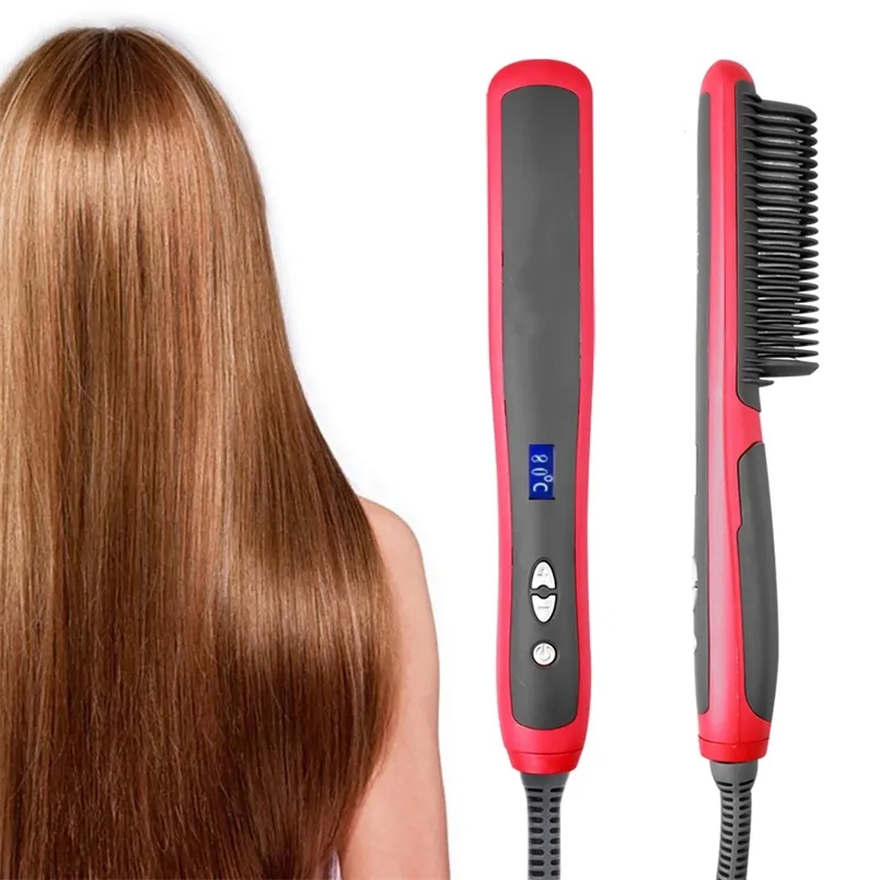 6 Modes LCD Straighten Hair Combs Comb Straightening Iron Styling Heating Straightener Electric Dryer Brush Straight Styler 220623