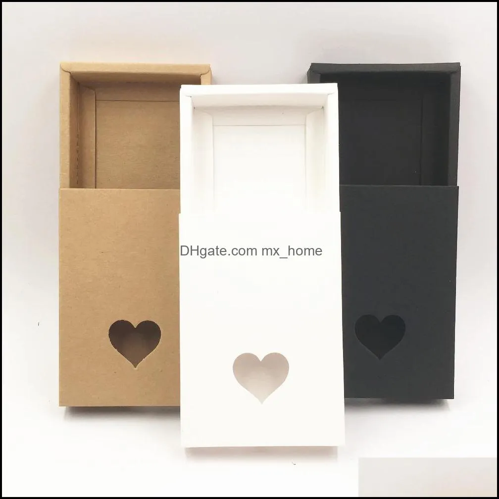 kraft paper cardboard gift boxes for wedding small black white brown paper drawer box hollow heart christmas gift packaging box