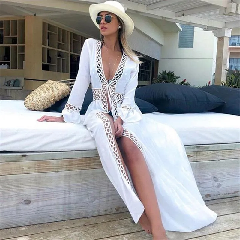 Kvinnors badkläder Beach White Hole Lace Cardigan Bikini Holiday Summer Clothing Dress for Women's Vetement Femme 2022 Sukienka sundresswom