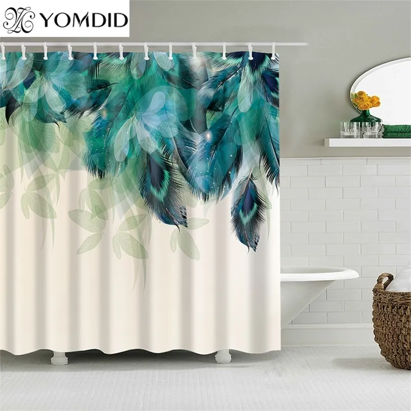 Cortina de chuveiro impressa em fibra de poliéster de Yomdid com 12 ganchos para decoração do banheiro de casa CORTINA DE DUCHA 220517