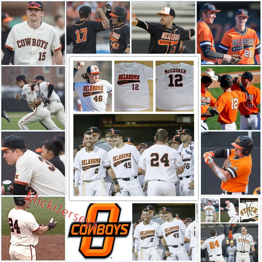 NCAA Custom Oklahoma State Cowboys Baseball Jersey 54 Trevor Martin Trikots Colton Bowman 25 Roman Phansalkar 38 Wyatt Cheney 34 Zach Cable 14 Noah Sifrit 35 C.J. Varela