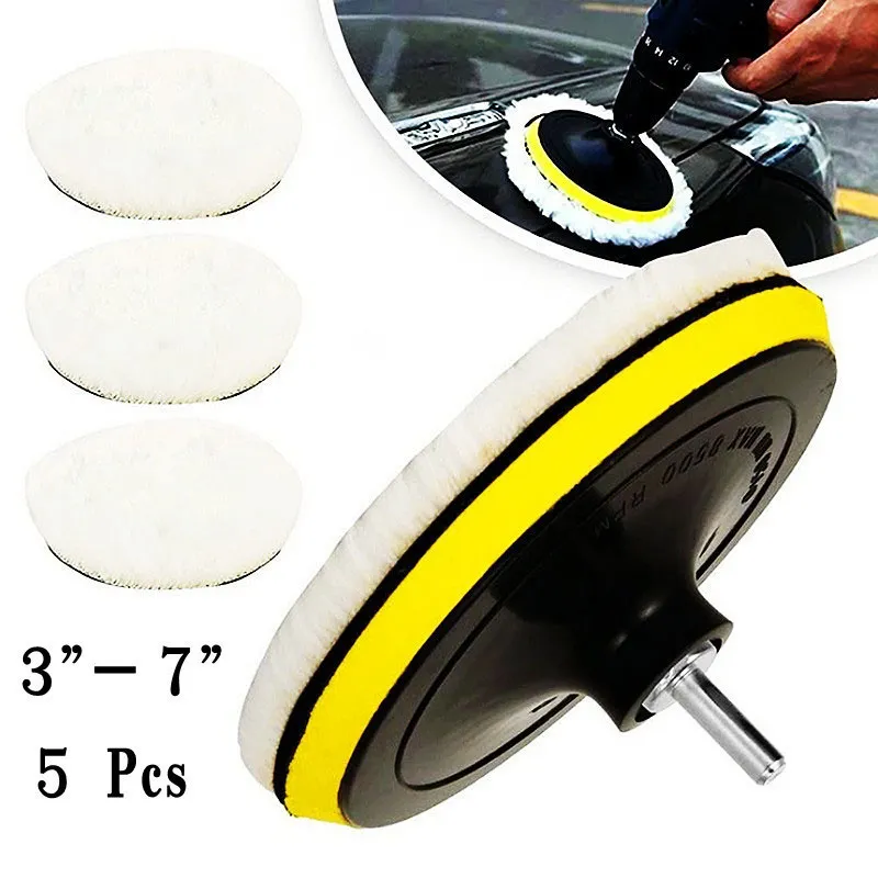 5pcs Pada universal de polonês de carro 3/4 polegadas Máquina de lã de lã de enceramento Polho Polhoner Discos de polimento do carro detalhando a ferramenta de limpeza
