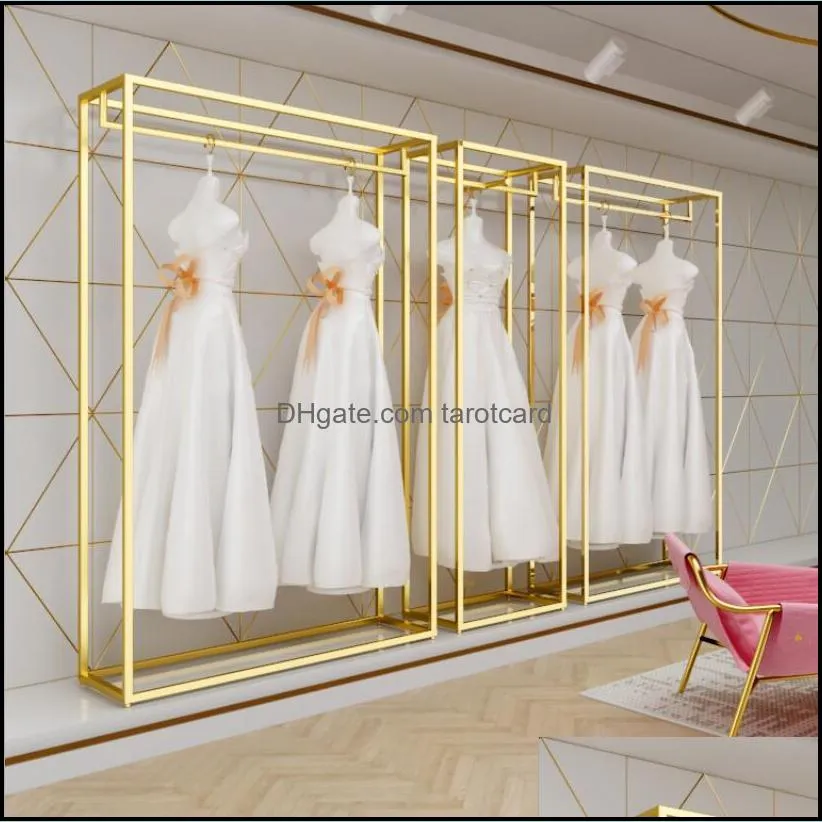 Wedding dress rack high grade display frame Commercial Furniture floor type gold special studio dresses shelf iron clothing store clothes