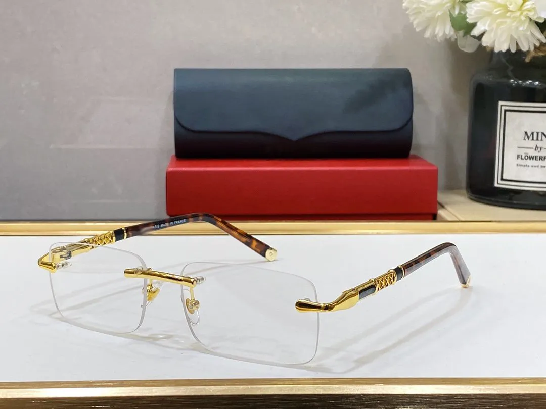 Monturen Randloos Goud Zilver Metalen Frame Bril Heldere Lens Rechthoek Brillen Voor Heren Unisex Designer Brillen Dames Trendy 239h