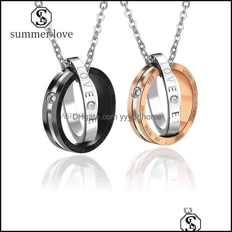 Collane a ciondolo a ciondolo gioielli Cowelry Fashion Double Circle Collana per lettere di coppia Interlocking Infinity Cha Dhoqd