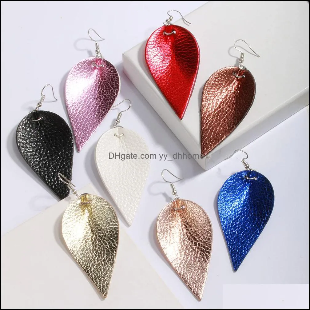 New Trendy Cutting Leaf Leather Earrings For Women Sequins Multi Colors Bohemia Tear Drop Dangle Earring Handmade Jewelry for