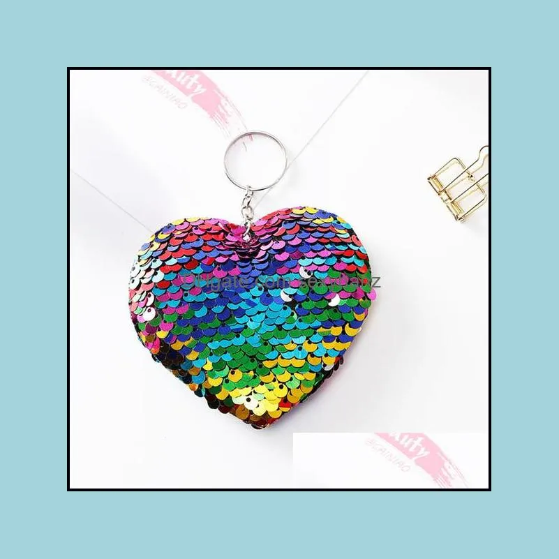 Heart Sequin Key Chain Flip Sequin Key Chains Glitter Sequin Heart Key Rings Bag Accessories Party Favors