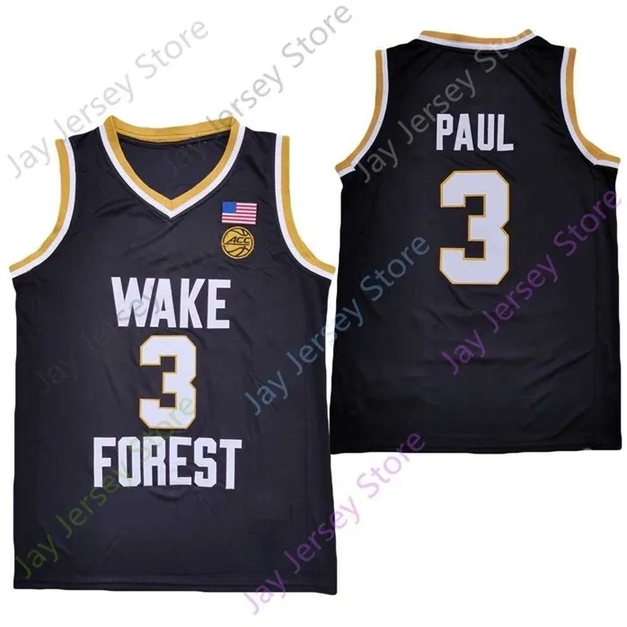 SJZL98 20 NUEVO NCAA Baloncesto Wake Forest Demon Diacons Jerseys 3 Chris Paul College Basketball Jersey Negro Tamaño Negro Adulto