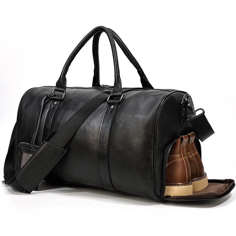 European and American mens leather travel bag lychee pattern retro handbag large capacity Single Shoulder Messenger luggage bag