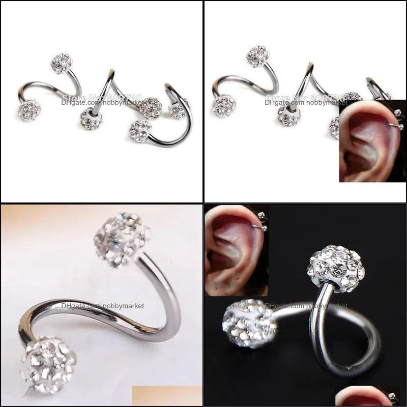 Other 1pcs/5pcs Crystal Double Balls Twisted Helix Cartilage Earring Piercing Body Jewelry Gauge 18G S Ear Labret Ring Steel