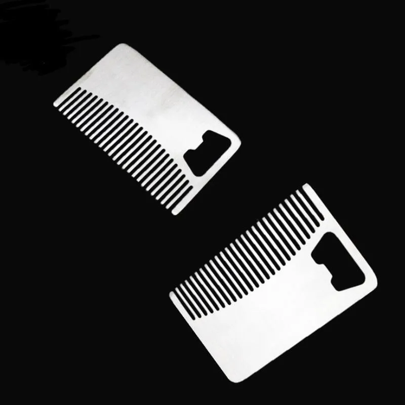 Fast shipping Card style Men`s mustache comb Beer openers Anti Static Stainless Steel Comb Bottle Opener LX3639