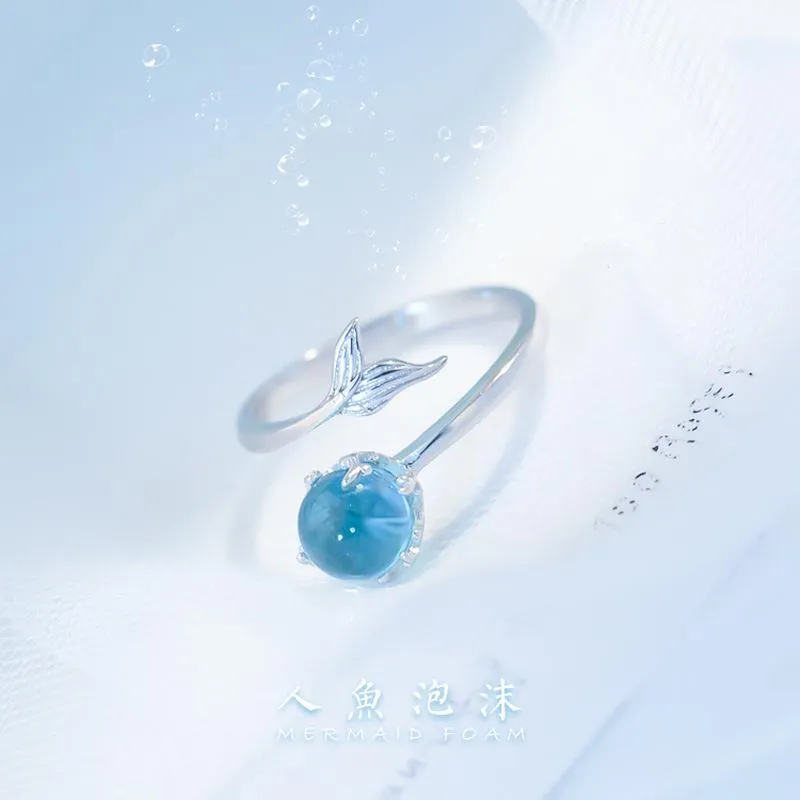 Cluster Rings Mermaid Foam Index Finger Ring Korean Tide Fresh 925 Sterling Silver Temperament Personality Resizable Opening RingsCluster