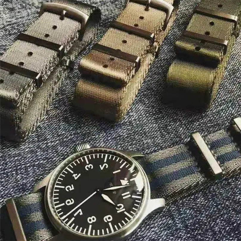 Premium de qualidade Herringbone 20mm 22mm Selvador de cinto de segurança Banda Nylon NATO Strap para 007 Relógio de substituição listrado militar 220507
