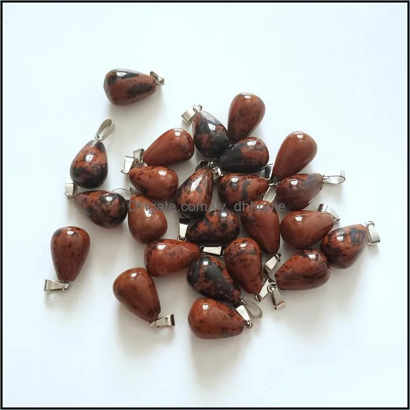 wholesale 50pcs/lot fashion natural mahogany obsidian stone pendant water drop charms for diy accessories making