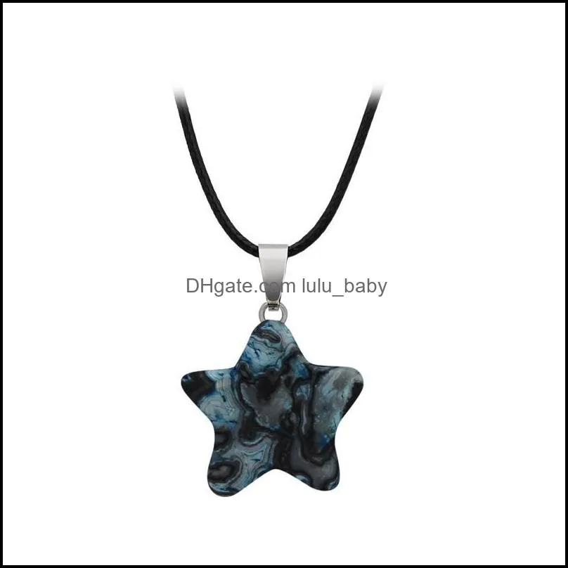 Star Necklace Men Designer Jewelry Pendant Necklaces Natural Stone Turquoise Green Aventurine Quartz Silver Leather Link Chain Women