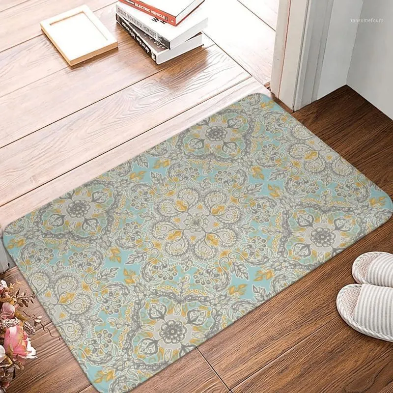 Carpets Gypsy Floral In Soft Neutrals Grey Yellow Bohemian Doormat Modern Bedroom Entrance Floor Mat Door Rug Carpet Anti Slip