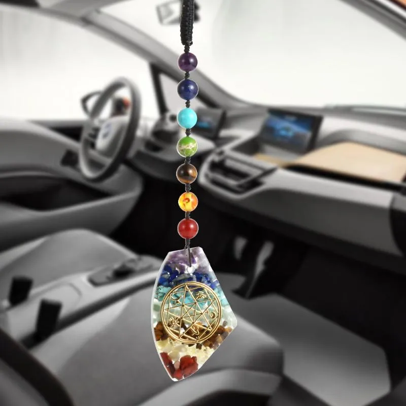 Keychains Chakra Car Pendant Reiki Natural Stone Crystal Harts Energy Orgone Bag Charm Key Pendants Healing Pendulum Suspension Keychains