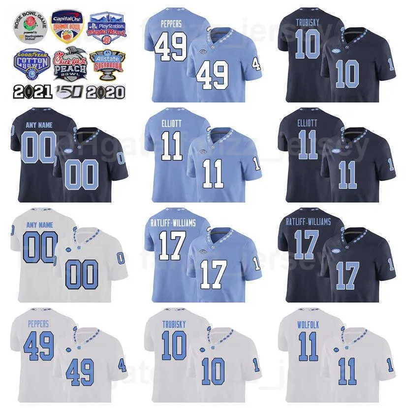 NCAA Caroline du Nord Tar Heels College 49 Julius Peppers Maillots Football 10 Mitchell Trubisky 34 Tarik Cohen Nathan Elliott Anthony Ratliff-Williams Myles Wolfolk