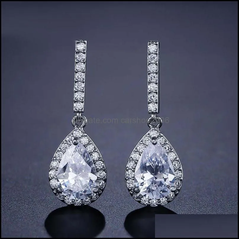 Cubic Zircon Big Water Drop Designer Earrings Silver Color Wedding Bridal Long Dangle Earrings Jewelry For Brides Girls Hypoallergenic