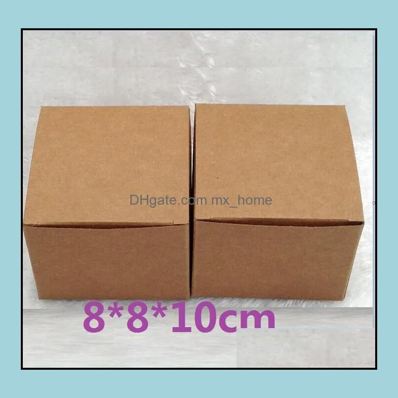 Qi 13sizes cube kraft paper gift box square brown kraft cardboard box for packaging natural jewelry birthday gift