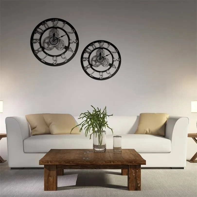 European Retro Gear Wall Clock Decoration Creative Industrial Style Wood Thire-Dimensional Home Living Room Bar Wall Clocks T200601