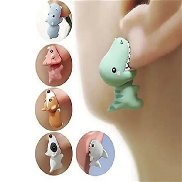 Stud Animal Bite Earring Dinosaur Suitable For Women Cartoon Little Dog Whale Earring Teens Girl Funny Gift Teenager Accessories GC1035