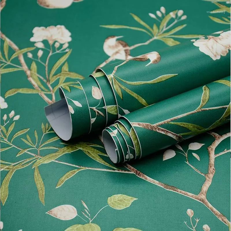 Dark Green Wallpapers Vintage Flower Bird Peel And Stick Dark Green