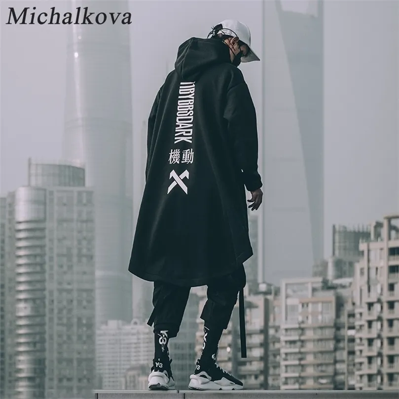 michalkova felpa giapponese Felpe oversize da uomo Mantello lungo Capispalla hip-hop gotico Cappotto streetwear Stile Harajuku Maschile Top 220402