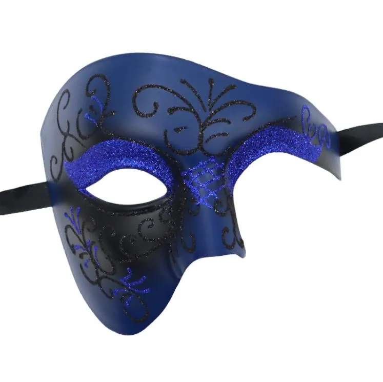 Mens Masquerade Mask Vintage Phantom Of The Opera One Eyed Half Face Kostuum Venetiaanse partij Kerstmis Halloween Carnaval Mardi Gras Ball Props