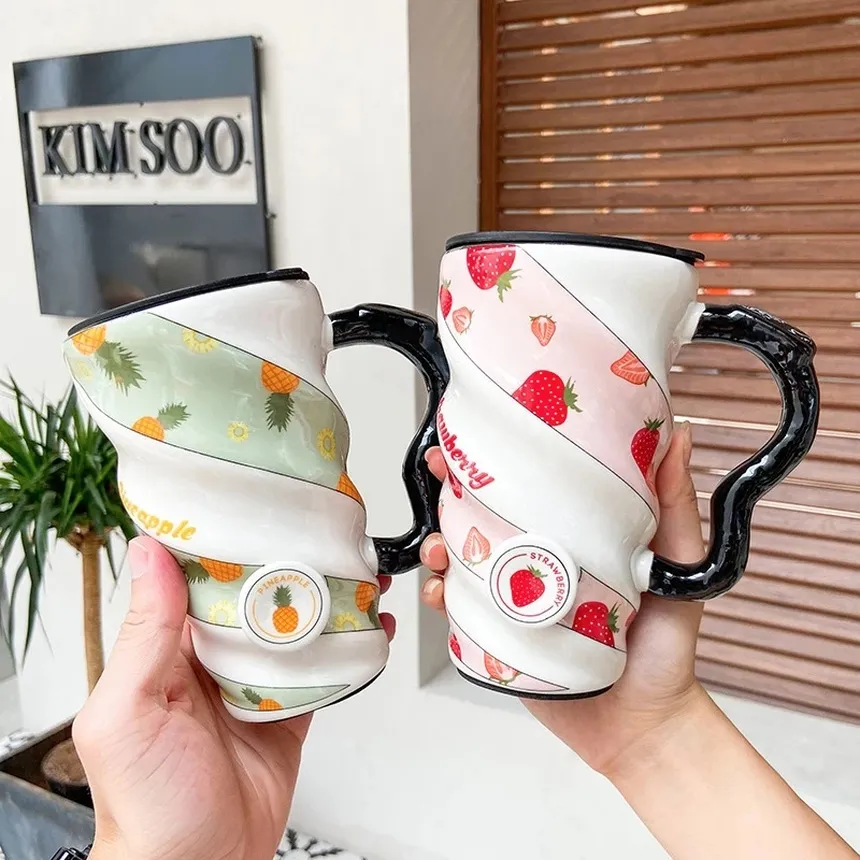 Tazas de bebidas de bebidas 500 ml hilo de fruta creativa cerámica de alta calidad taza de leche personalidad té té de té de agua taza de jugo para mujeres niños niños