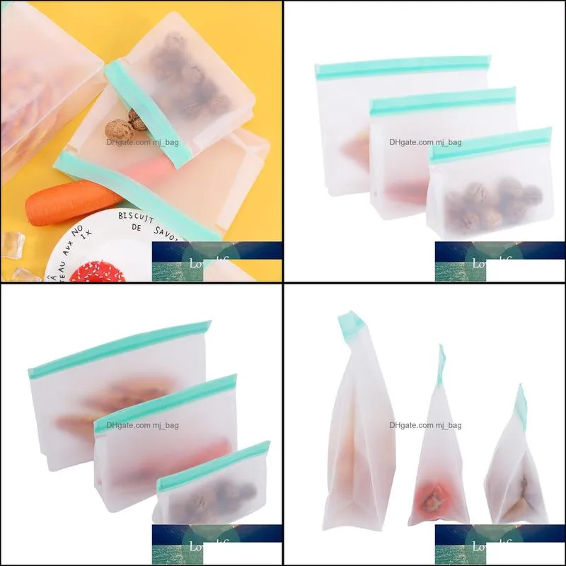 Food Storage Bag Reusable Freezer Bag PEVA Leakproof Stand Up Kitchen food  Organizer