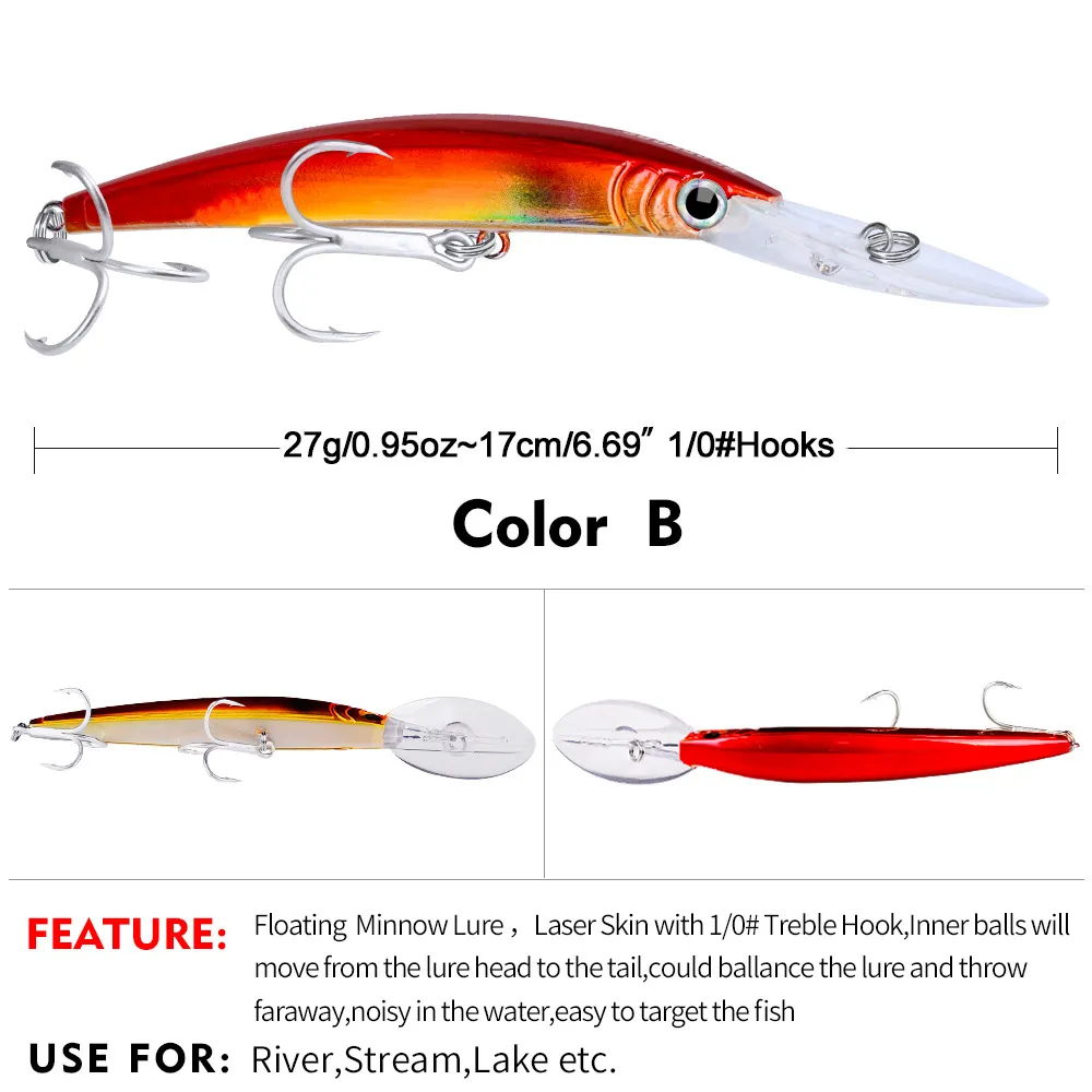 High Quality K1628 10 Colors 17cm 27g Fishing Kit Minnow Lures Crank Bait  Fishing Tackle Topwater Baits for Bass Trout Saltwater/Freshwater 10pcs/Kit